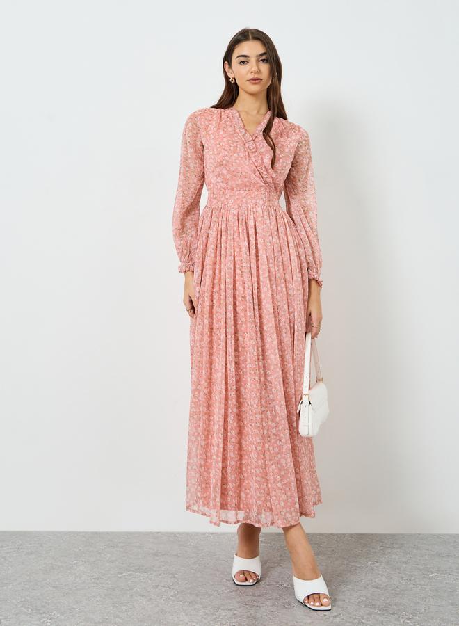 ستايلي فستان طويل شيفون بحافة واسعة وطبعة أزهار للنساء - Image 5